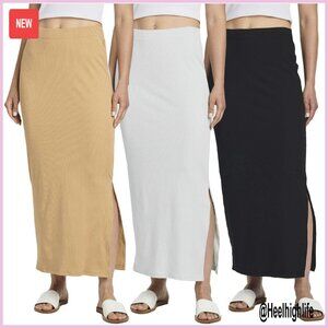 High Waisted Ribbed Maxi Skirt 3-Pack - Pencil Silhouette with Side Slit